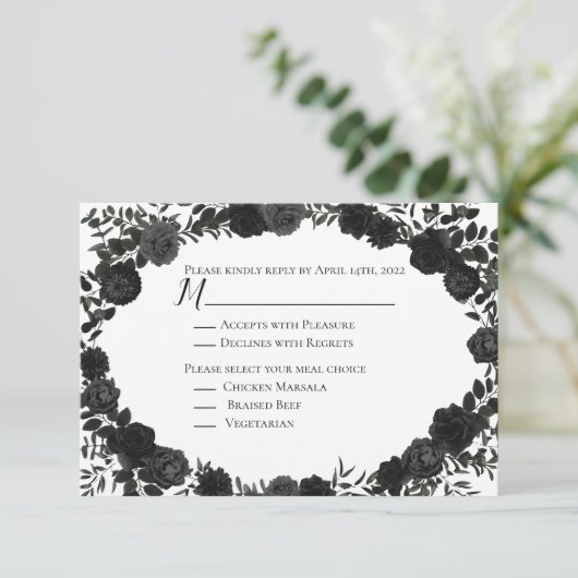 Gotische Hochzeitskarte mit weißer und schwarzer R Einladung (Stehend Vorderseite)