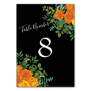 Gotische Hochzeitskollektion aus Schwarz und Orang Tischnummer