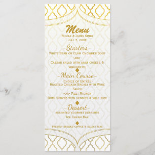 Gotische Hochzeitsmenüs von Gold & White Menükarte