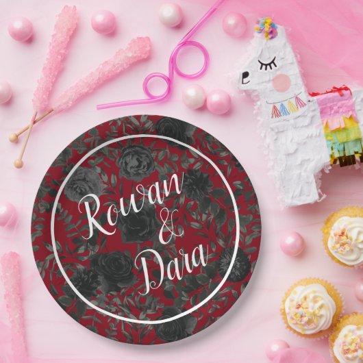 Gotische Hochzeitspapier-Teller in Rot und Schwarz Pappteller (Party)