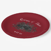 Gotische Hochzeitspapier-Teller in Rot und Schwarz Pappteller (Schrägansicht)