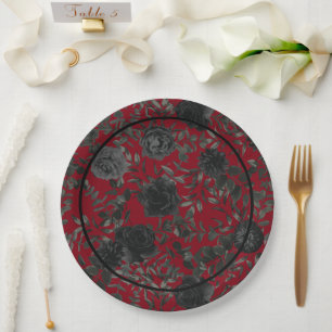 Gotische Hochzeitspapier-Teller in Rot und Schwarz Pappteller