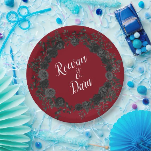 Gotische Hochzeitspapier-Teller in Rot und Schwarz Pappteller (Party)