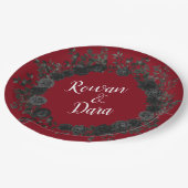 Gotische Hochzeitspapier-Teller in Rot und Schwarz Pappteller (Schrägansicht)