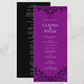 Gotische Hochzeitsprogramme für lila und schwarzes Menükarte (Vorne/Hinten)