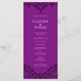 Gotische Hochzeitsprogramme für lila und schwarzes Menükarte