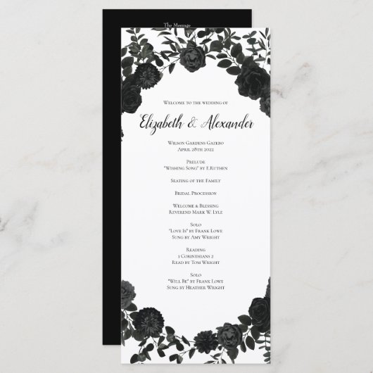 Gotische Hochzeitsprogramme in Weiß und Schwarz-Ro Menükarte (Vorne/Hinten)