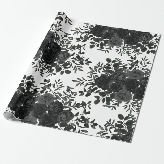 Gotische Hochzeitszettel der Rose Weiß und Schwarz Geschenkpapier (Ungerollt)