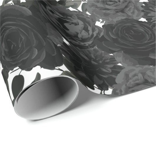 Gotische Hochzeitszettel der Rose Weiß und Schwarz Geschenkpapier (Rolleneckpunkt)