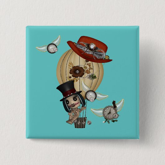 gotische Jugendstil-Heißluftballon Steampunk Art Button (Vorderseite)