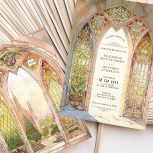 Gotische Kathedrale Buntglas Hochzeit Einladung