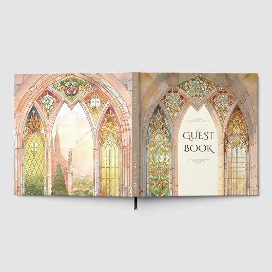 Gotische Kathedrale Buntglas Hochzeit Gästebuch (Voll)
