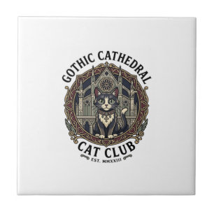 Gotische Kathedrale Katze Katze Grafik T-Shirt Kun Fliese