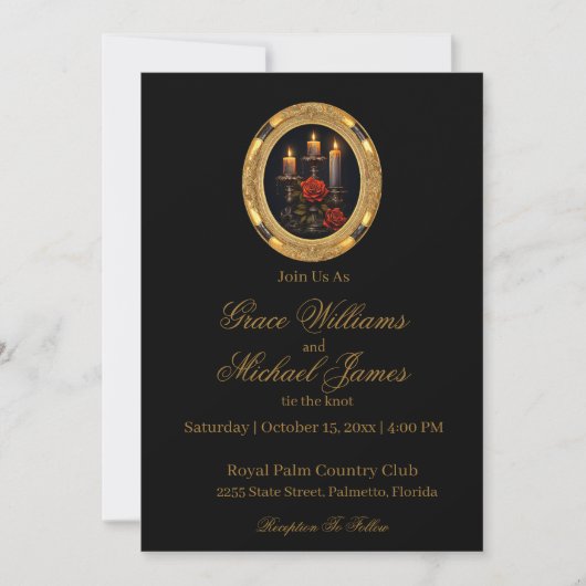 Gotische Kerzen & Rose Einladung (Vorderseite)