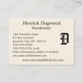 Gotische klassische englische Initiale des Visitenkarte (Rückseite)