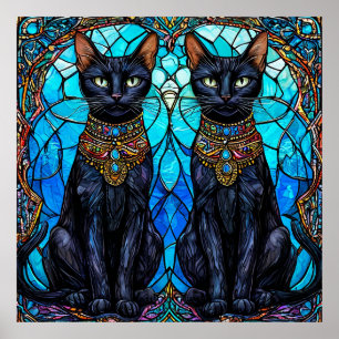 🐈 Gotische königliche Katzenkunst in Buntglas 🐈 Poster