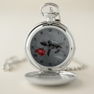 Gotische Krähe auf Rosen-Taschen-Uhr Taschenuhr