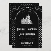 Gotische Kunst-Deco Schwarz-weißes Schloss Einladung (Vorne/Hinten)