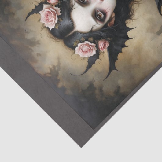 Gotische Lady der Fledermäuse mit Rose Seidenpapier (Ausschnitt)