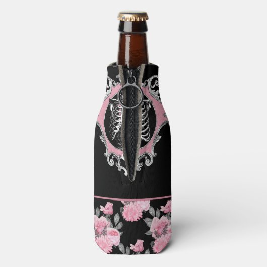 Gotische Liebe | Rosa und schwarze Skelette Herz B Flaschenkühler (Flasche Rückseite)