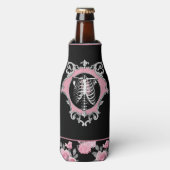Gotische Liebe | Rosa und schwarze Skelette Herz B Flaschenkühler (Flaschenvorderseite)
