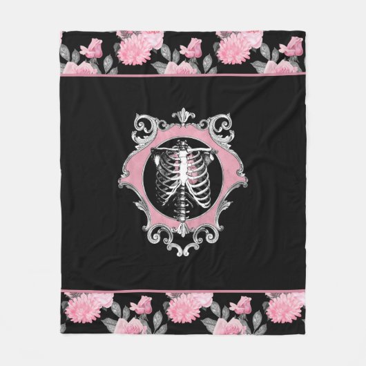 Gotische Liebe | Rosa und schwarze Skelette Herz B Fleecedecke (Vorderseite)