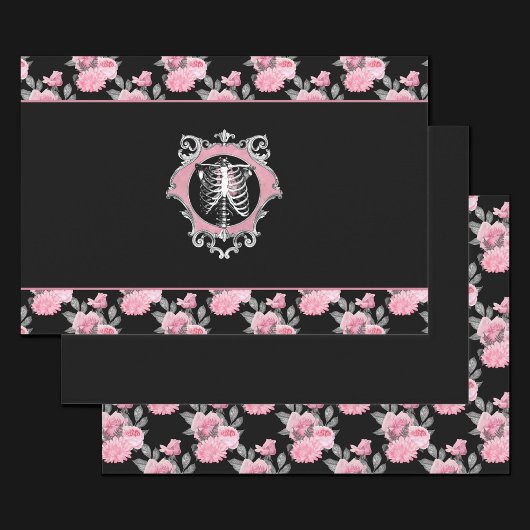 Gotische Liebe | Rosa und schwarze Skelette Herz B Geschenkpapier Set