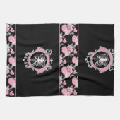 Gotische Liebe | Rosa und schwarze Skelette Herz B Geschirrtuch (Horizontal)