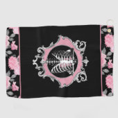 Gotische Liebe | Rosa und schwarze Skelette Herz B Golfhandtuch (Horizontal)