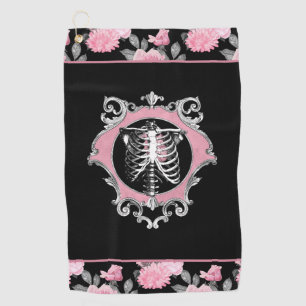 Gotische Liebe Rosa und schwarze Skelette Herz B Golfhandtuch