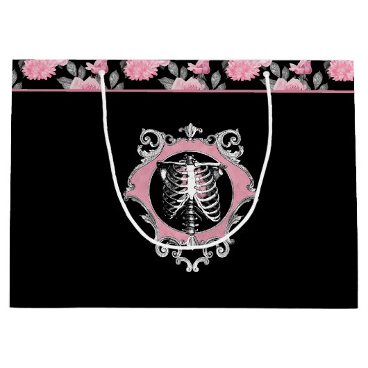 Gotische Liebe | Rosa und schwarze Skelette Herz B Große Geschenktüte (Vorderseite)