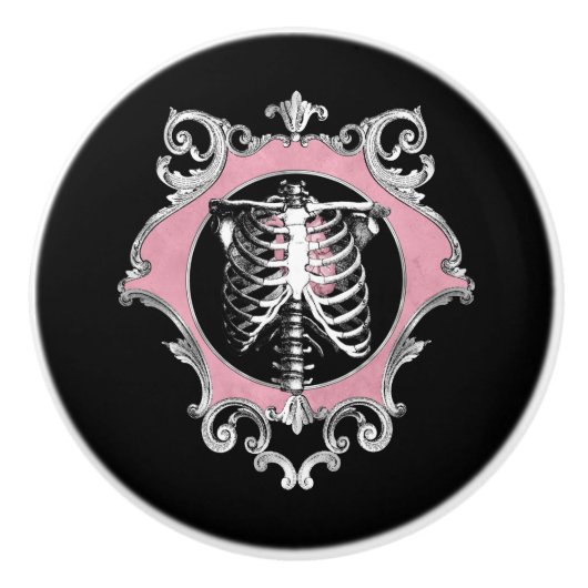 Gotische Liebe | Rosa und schwarze Skelette Herz B Keramikknauf (Vorderseite)