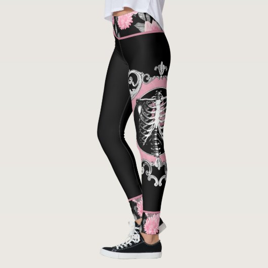 Gotische Liebe | Rosa und schwarze Skelette Herz B Leggings (Links)