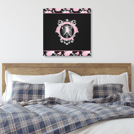Gotische Liebe | Rosa und schwarze Skelette Herz B Leinwanddruck (Insitu (Schlafzimmer))