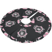 Gotische Liebe | Rosa und schwarze Skelette Herz B Polyester Weihnachtsbaumdecke (Schrägansicht)