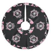 Gotische Liebe | Rosa und schwarze Skelette Herz B Polyester Weihnachtsbaumdecke (Vorderseite)