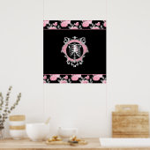 Gotische Liebe | Rosa und schwarze Skelette Herz B Poster (Küche)