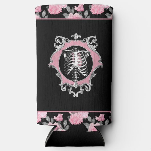 Gotische Liebe | Rosa und schwarze Skelette Herz B Selters Dosenkühler (Vorderseite)
