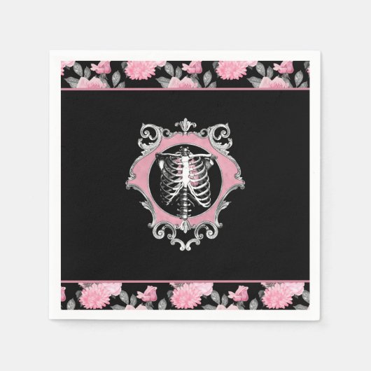 Gotische Liebe | Rosa und schwarze Skelette Herz B Serviette (Vorderseite)