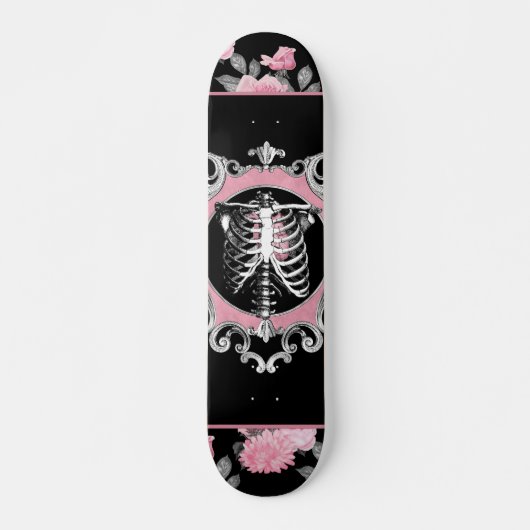 Gotische Liebe | Rosa und schwarze Skelette Herz B Skateboard (Vorne)