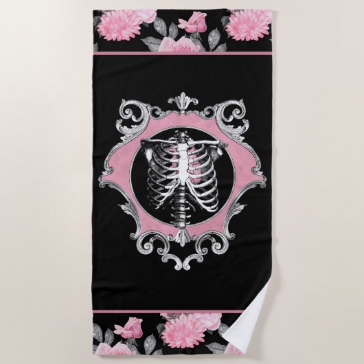 Gotische Liebe | Rosa und schwarze Skelette Herz B Strandtuch (Vorderseite)