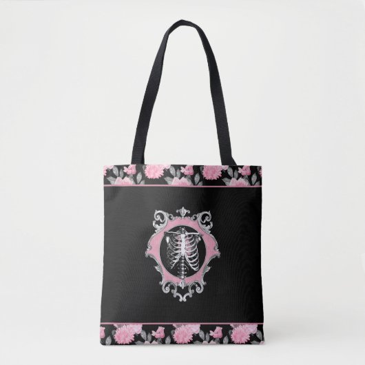 Gotische Liebe | Rosa und schwarze Skelette Herz B Tasche (Vorderseite)