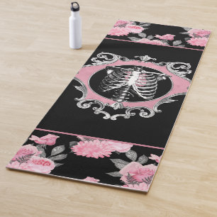 Gotische Liebe   Rosa und schwarze Skelette Herz B Yogamatte