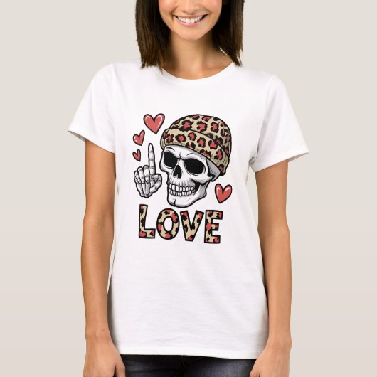 Gotische Liebe - Skull mit Leopard Print Beanie T-Shirt (Vorderseite)