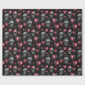 Gotische Liebe Skulls und Rote Herzen Geschenkpapier (Flach)