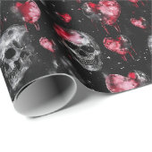 Gotische Liebe Skulls und Rote Herzen Geschenkpapier (Rolleneckpunkt)