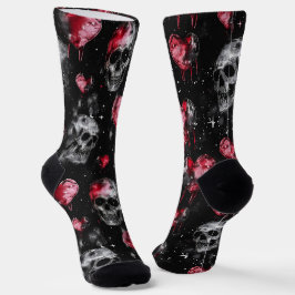 Gotische Liebe Skulls und Rote Herzen Socken