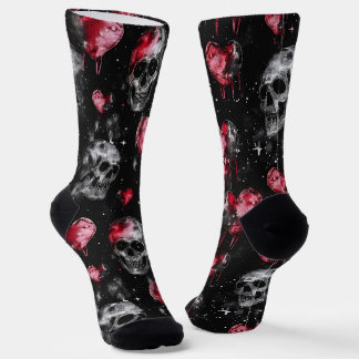 Gotische Liebe Skulls und Rote Herzen Socken