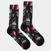 Gotische Liebe Skulls und Rote Herzen Socken (Rechts)