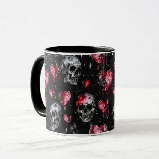Gotische Liebe Skulls und Rote Herzen Tasse (Vorderseite Links)